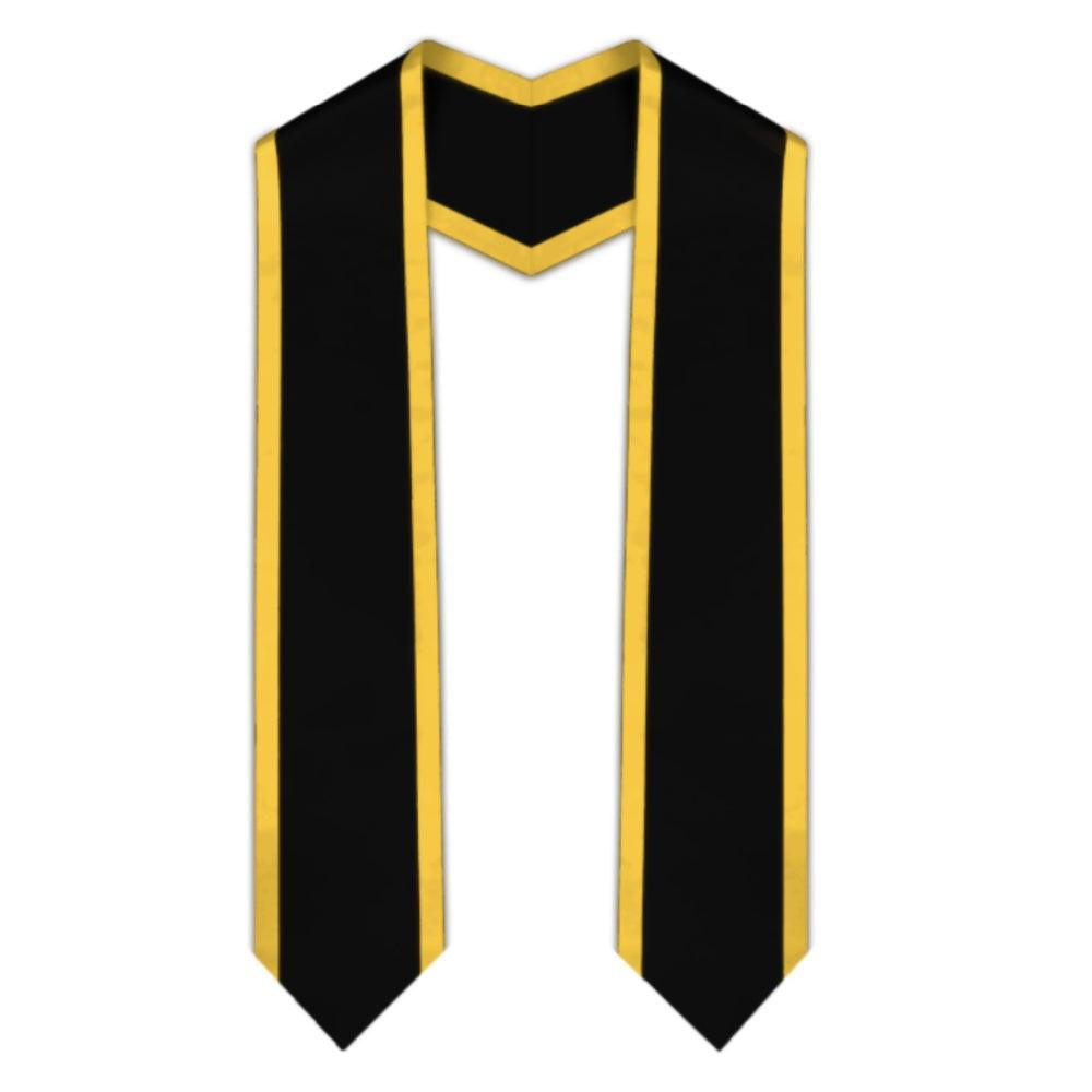 Black Pointed Graduation Stole with Gold Trim - Graduation Gown and Cap