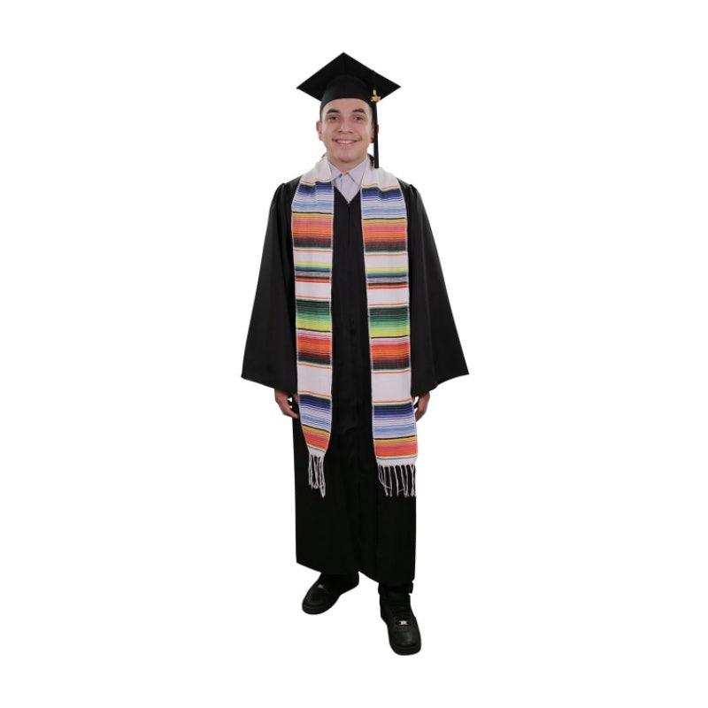 White Mexican Serape Graduation Stole/Sash - Graduation Gown and Cap
