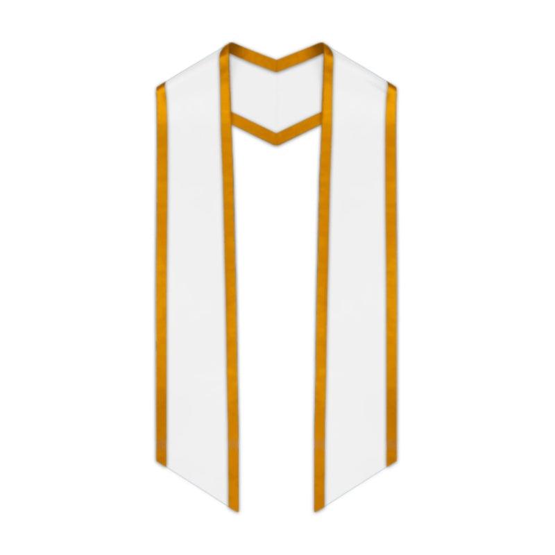 White Slanted Graduation Stole with Antique Gold Trim - Graduation Gown and Cap
