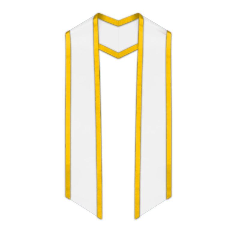 White Slanted Graduation Stole with Gold Trim - Graduation Gown and Cap