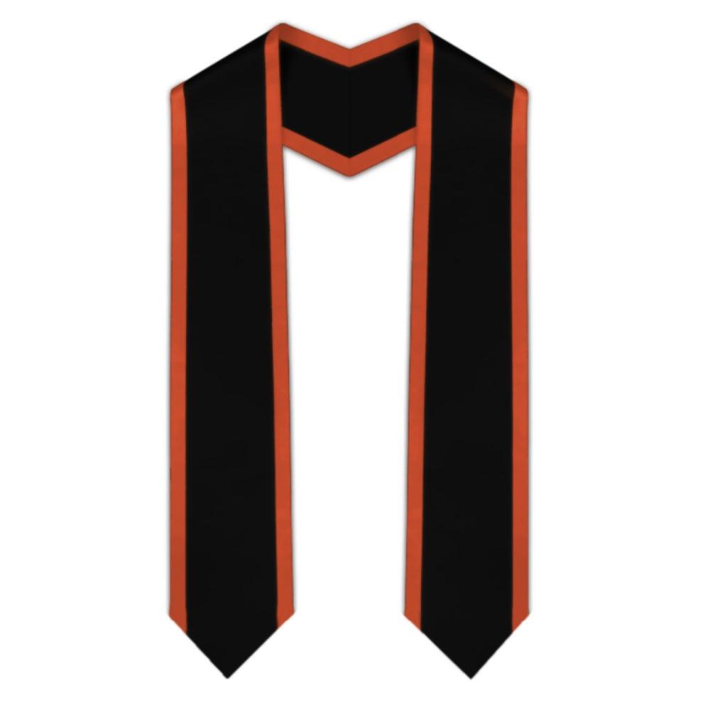 Black Pointed Graduation Stole with Orange Trim - Graduation Gown and Cap