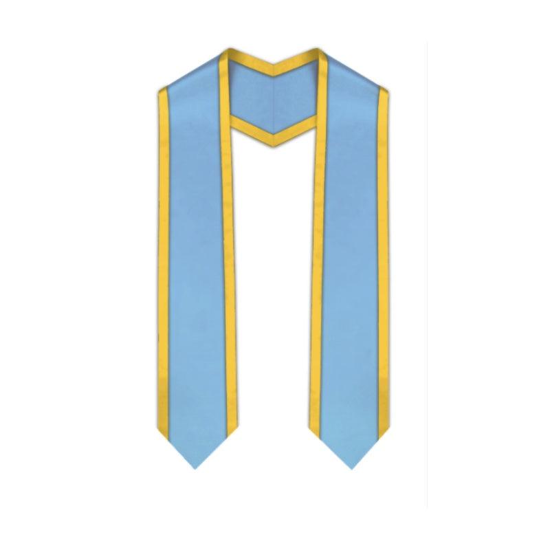 Light Blue Pointed Graduation Stole with Gold Trim - Graduation Gown and Cap