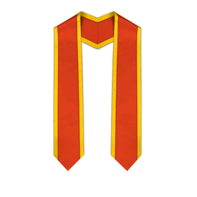 Orange Pointed Graduation Stole with Gold Trim - Graduation Gown and Cap
