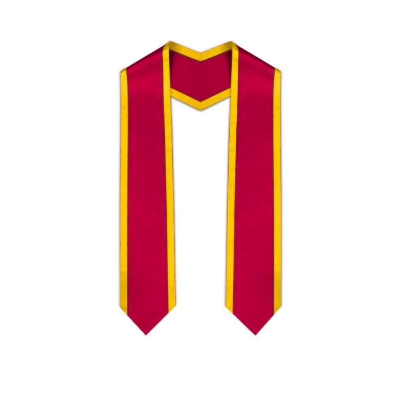 Red Pointed Graduation Stole with Gold Trim - Graduation Gown and Cap