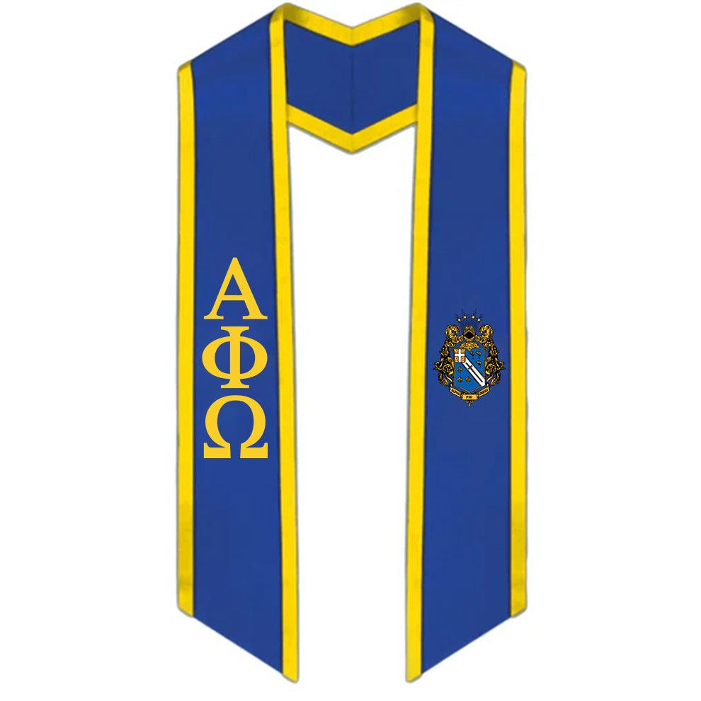 Alpha Phi Omega Trimmed Greek Lettered Stole with Crest - Graduation Gown and Cap