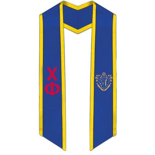 Chi Phi Trimmed Greek Lettered Stole with Crest - Graduation Gown and Cap
