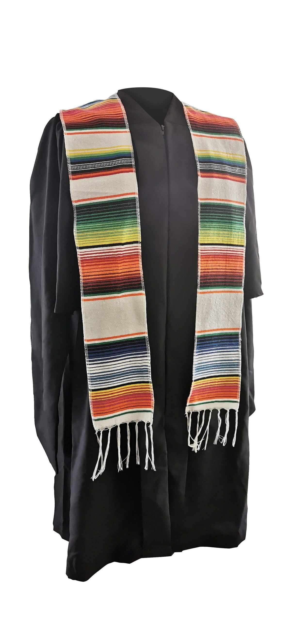 White Mexican Serape Graduation Stole/Sash - Graduation Gown and Cap