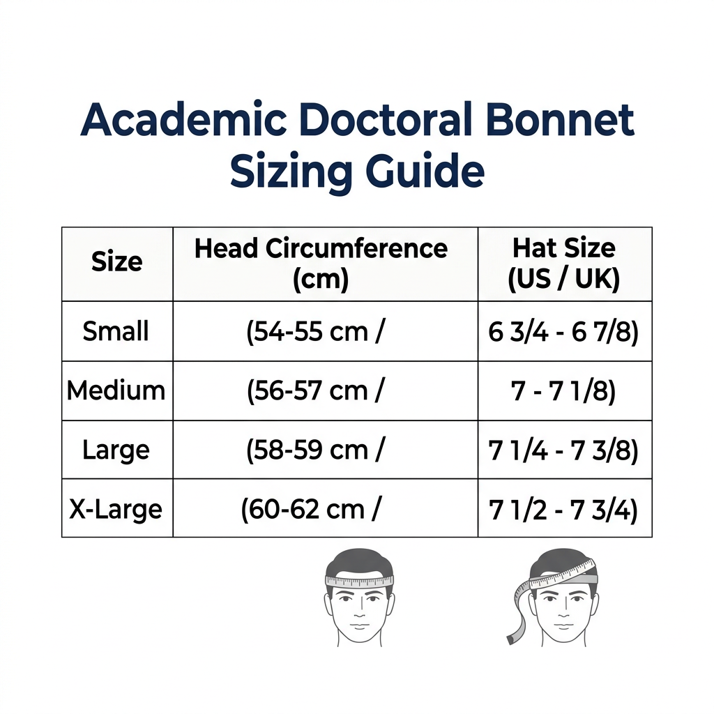 Academic Doctoral Tudor Bonnet Head Circumference Sizing Guide Small to X-Large