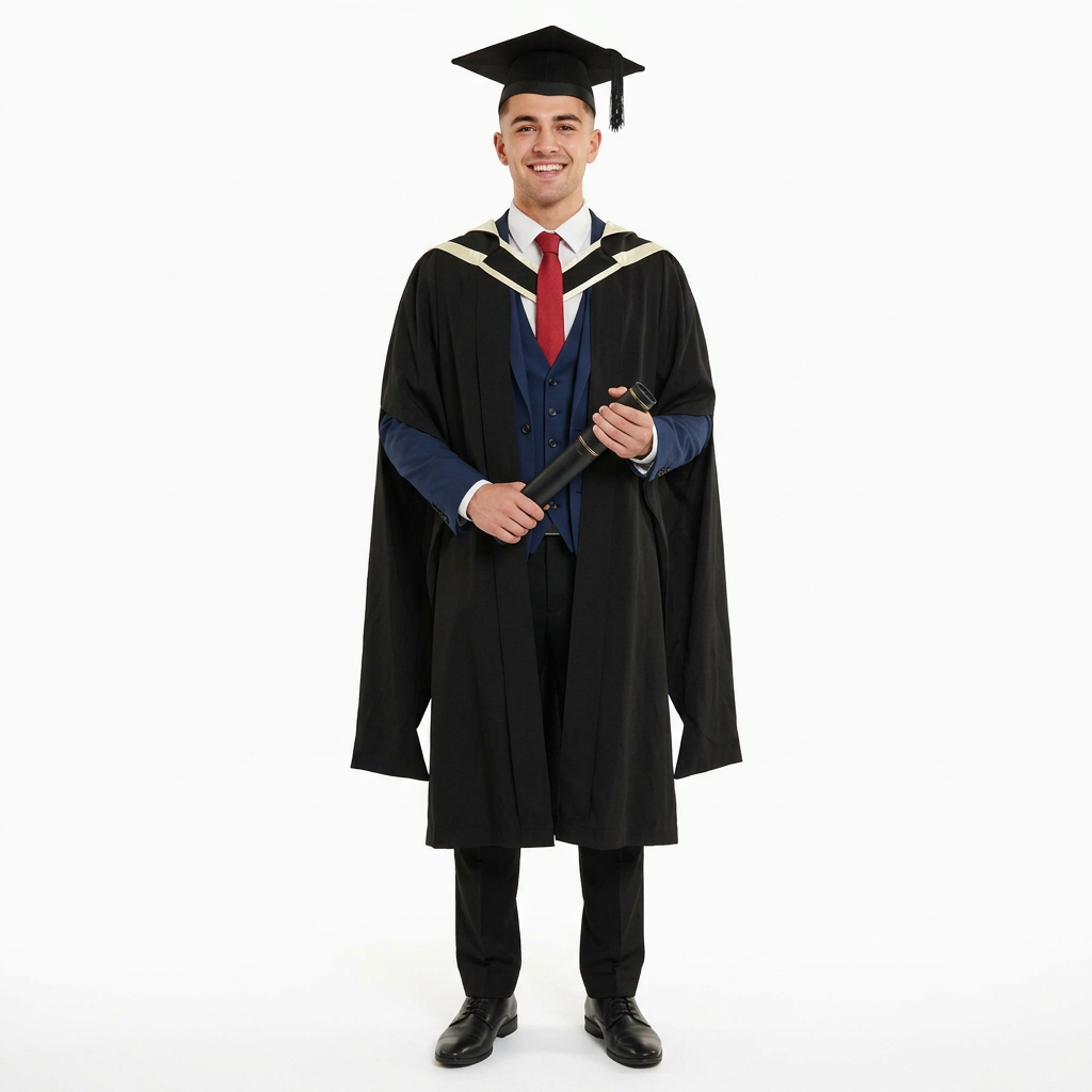 University of London UCL Master Male Graduate Model Full Length Lookbook Shot