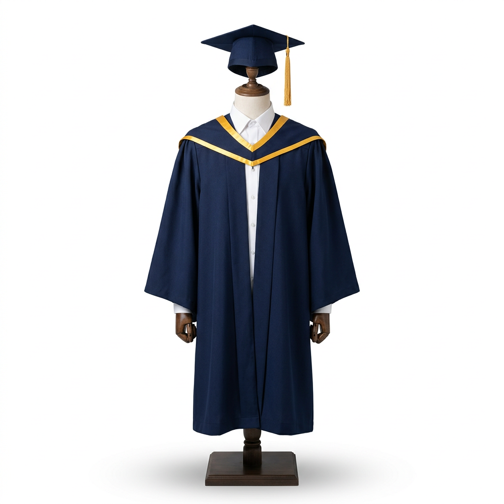 HKUST Bachelor Regalia Studio Dress Form Front View with Mortarboard on Top