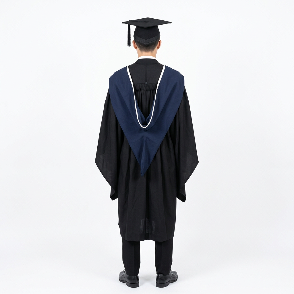 Young Male Graduate Model Wearing HKU Master Regalia Rear Drape View Matching 1688 Sample