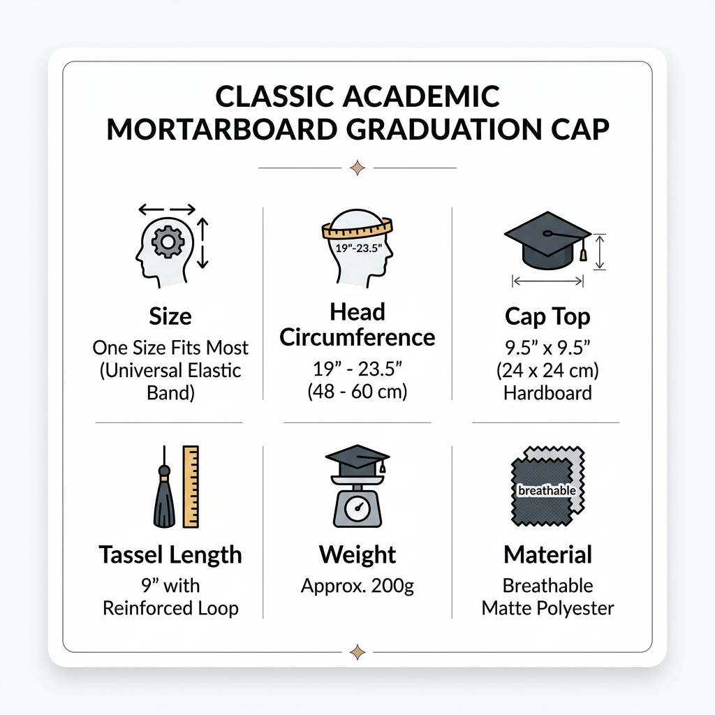 Classic Academic Mortarboard Graduation Cap Specifications Infographic Card
