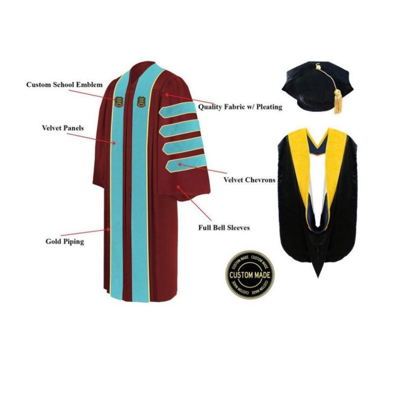 Custom Doctoral Graduation Tam, Gown & Hood Package Doctorate Regalia - Graduation Gown and Cap
