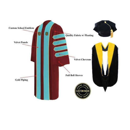 Custom Doctoral Graduation Tam, Gown & Hood Package Doctorate Regalia - Graduation Gown and Cap