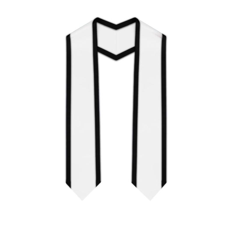 White Pointed Graduation Stole with Black Trim - Graduation Gown and Cap