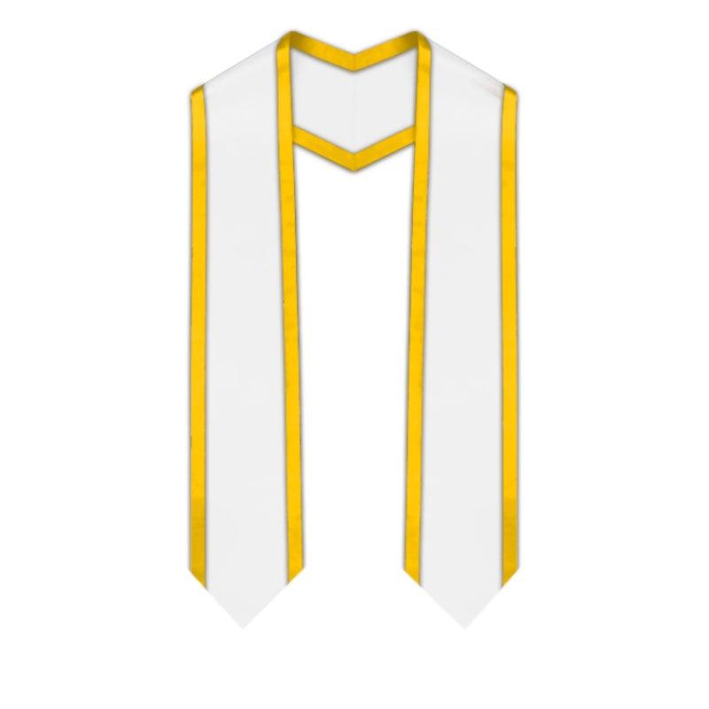 White Pointed Graduation Stole with Gold Trim - Graduation Gown and Cap
