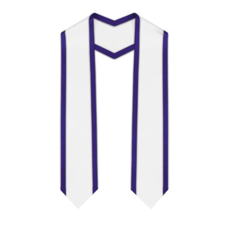 White Pointed Graduation Stole with Purple Trim - Graduation Gown and Cap