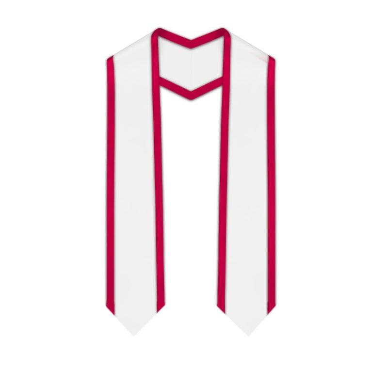 White Pointed Graduation Stole with Red Trim - Graduation Gown and Cap