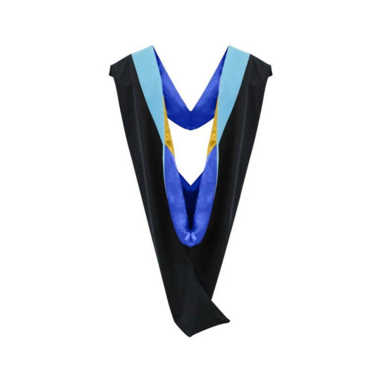 Deluxe Bachelors/Masters Hood - Light Blue Velvet, Royal Blue & Golden Yellow - Graduation Gown and Cap