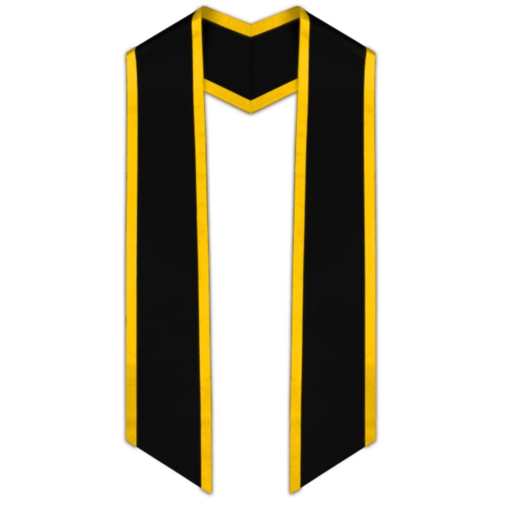 Black Slanted Graduation Stole with Gold Trim - Graduation Gown and Cap