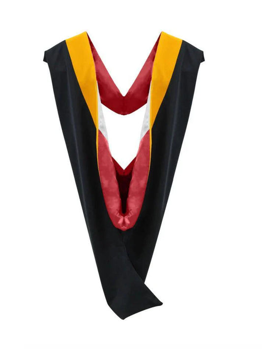Deluxe Bachelors/Masters Hood - Science Gold Velvet, Red & White - Graduation Gown and Cap