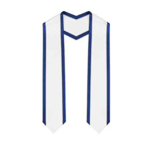 White Pointed Graduation Stole with Royal Blue Trim - Graduation Gown and Cap