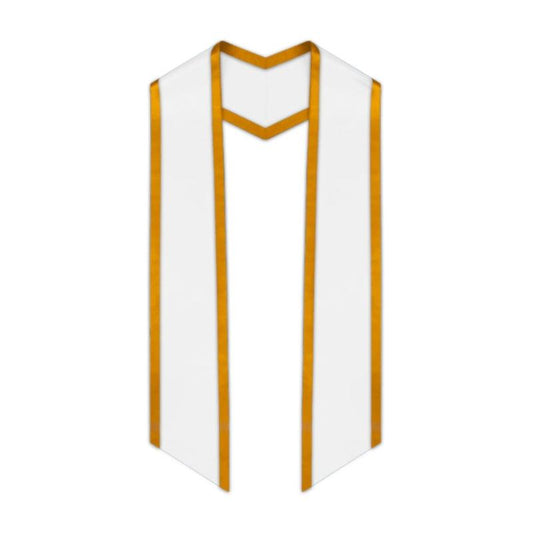 White Slanted Graduation Stole with Antique Gold Trim - Graduation Gown and Cap