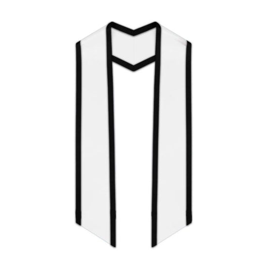 White Slanted Graduation Stole with Black Trim - Graduation Gown and Cap