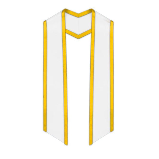 White Slanted Graduation Stole with Gold Trim - Graduation Gown and Cap