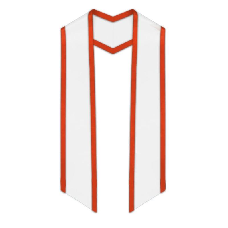 White Slanted Graduation Stole with Orange Trim - Graduation Gown and Cap