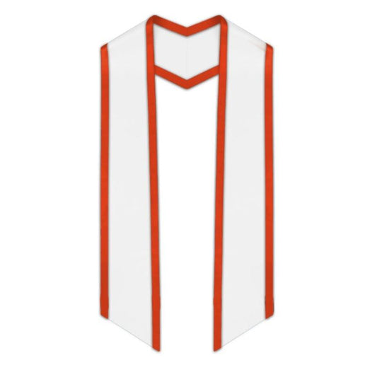 White Slanted Graduation Stole with Orange Trim - Graduation Gown and Cap