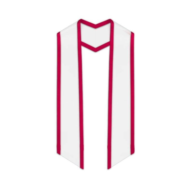 White Slanted Graduation Stole with Red Trim - Graduation Gown and Cap