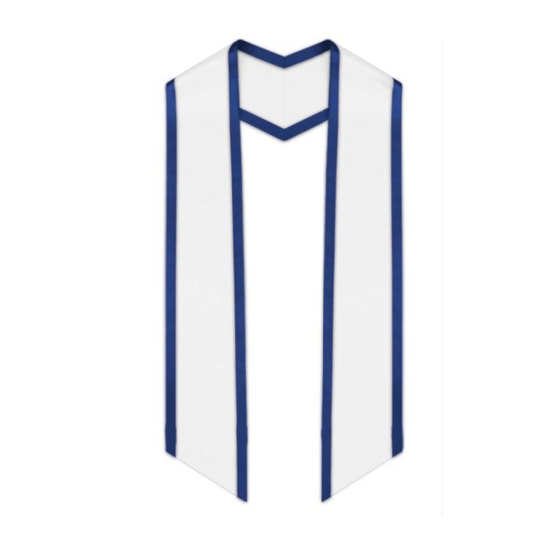 White Slanted Graduation Stole with Royal Blue Trim - Graduation Gown and Cap
