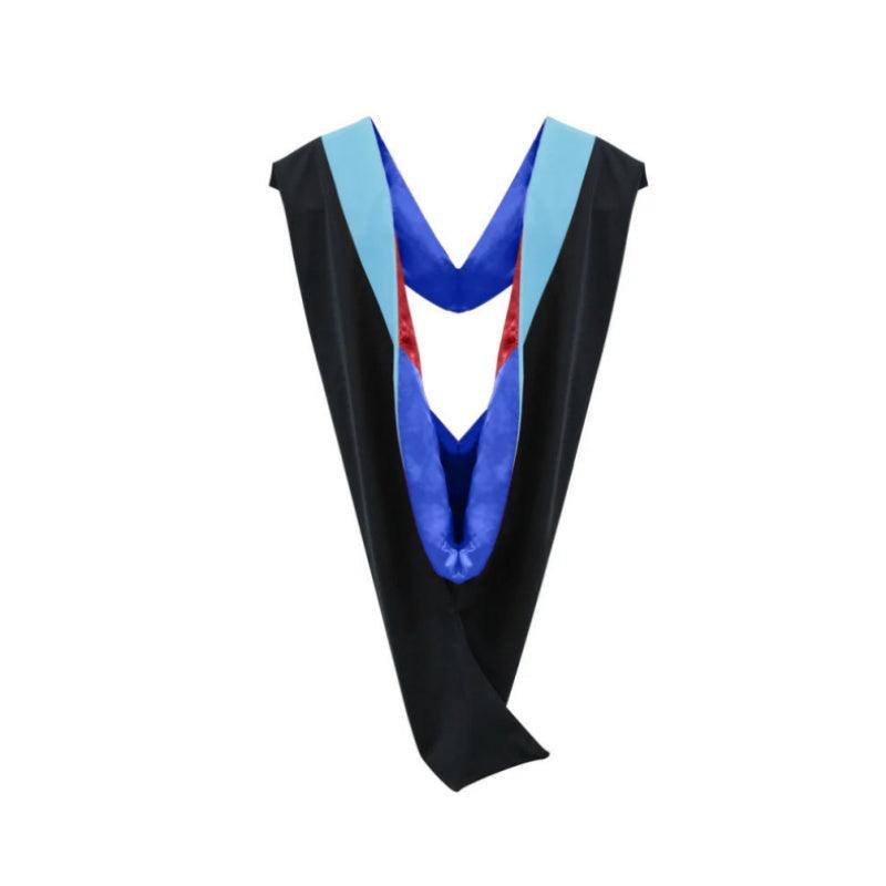Deluxe Bachelors/Masters Hood - Light Blue Velvet, Royal Blue & Red - Graduation Gown and Cap