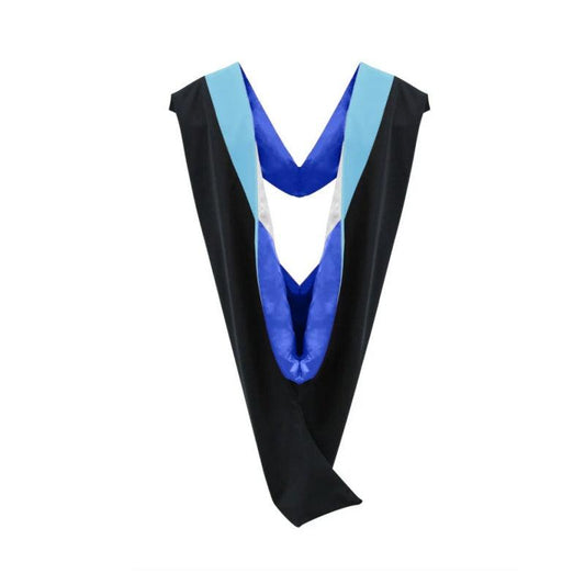 Deluxe Bachelors/Masters Hood - Light Blue Velvet, Royal Blue & White - Graduation Gown and Cap