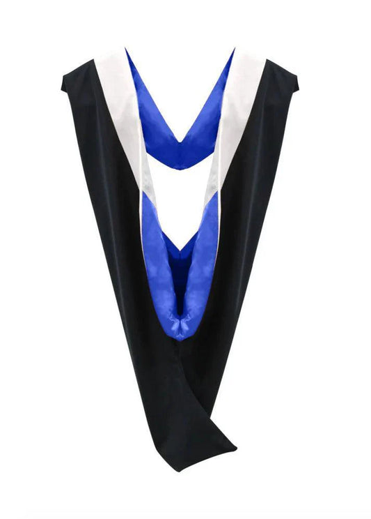Deluxe Bachelors/Masters Hood - White Velvet, Royal Blue & White - Graduation Gown and Cap