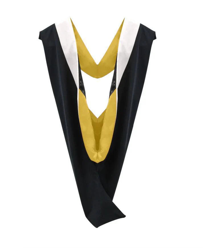 Deluxe Bachelors/Masters Hood - White Velvet, Golden Yellow & Black - Graduation Gown and Cap