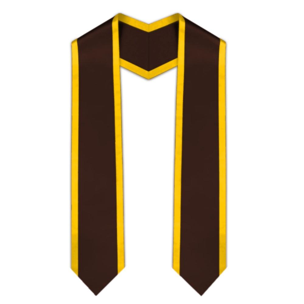 Brown Pointed Graduation Stole with Gold Trim - Graduation Gown and Cap
