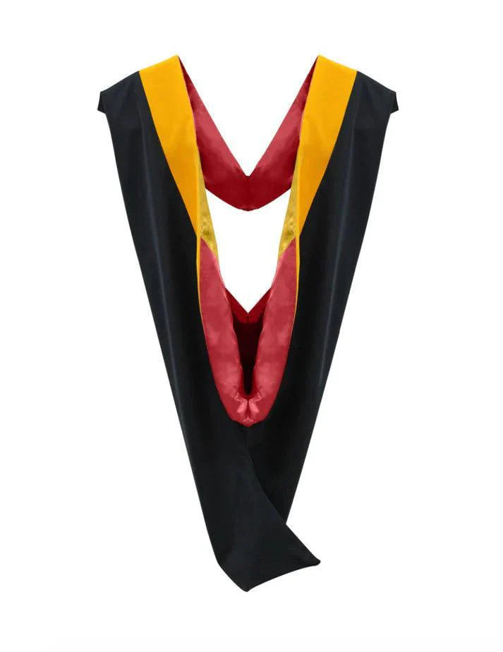 Deluxe Bachelors/Masters Hood - Science Gold Velvet, Red & Golden Yellow - Graduation Gown and Cap
