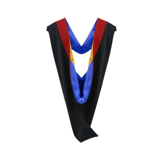 Deluxe Bachelors/Masters Hood - Scarlet Velvet, Royal Blue & Golden Yellow - Graduation Gown and Cap