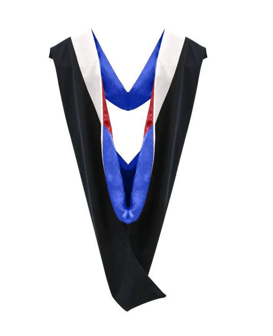 Deluxe Bachelors/Masters Hood - White Velvet, Royal Blue & Red - Graduation Gown and Cap