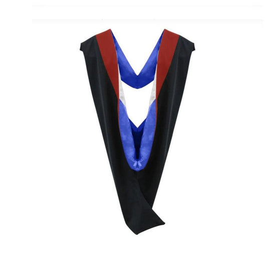 Deluxe Bachelors/Masters Hood - Scarlet Velvet, Royal Blue & White - Graduation Gown and Cap