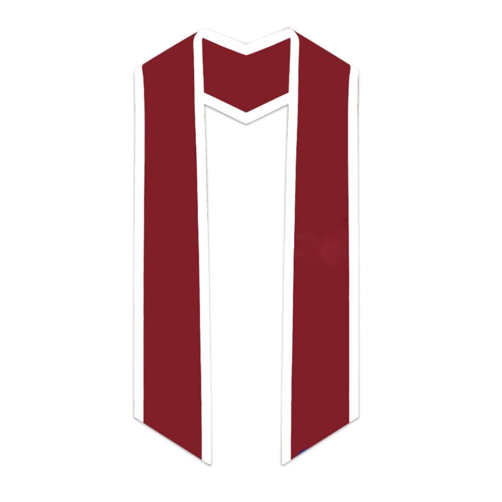Crimson Slanted Graduation Stole with White Trim - Graduation Gown and Cap