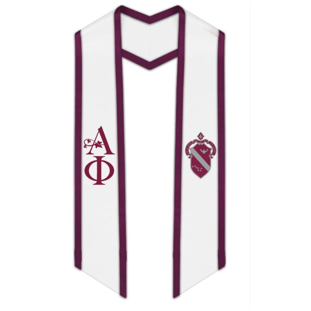 Alpha Phi Greek Trimmed Lettered Stole with Crest - Graduation Gown and Cap