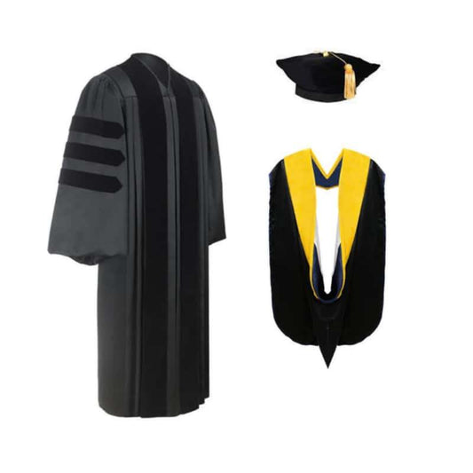 Deluxe Doctoral Graduation Tam, Gown & Hood Package - Graduation Gown and Cap