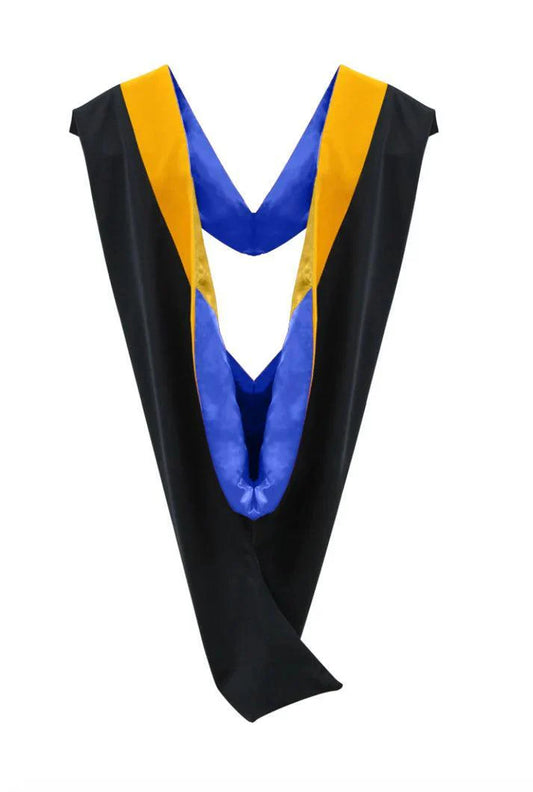 Deluxe Bachelors/Masters Hood - Science Gold Velvet, Royal Blue & Golden Yellow - Graduation Gown and Cap