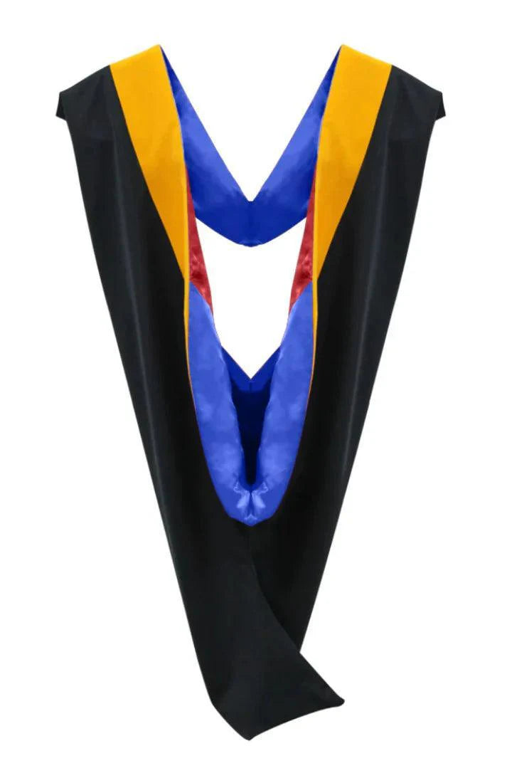 Deluxe Bachelors/Masters Hood - Science Gold Velvet, Royal Blue & Red - Graduation Gown and Cap