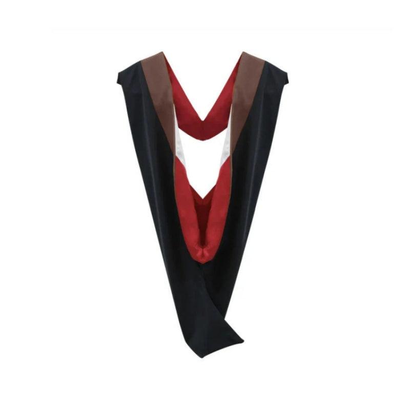 Deluxe Bachelors/Masters Hood - Brown Velvet, Red & White - Graduation Gown and Cap