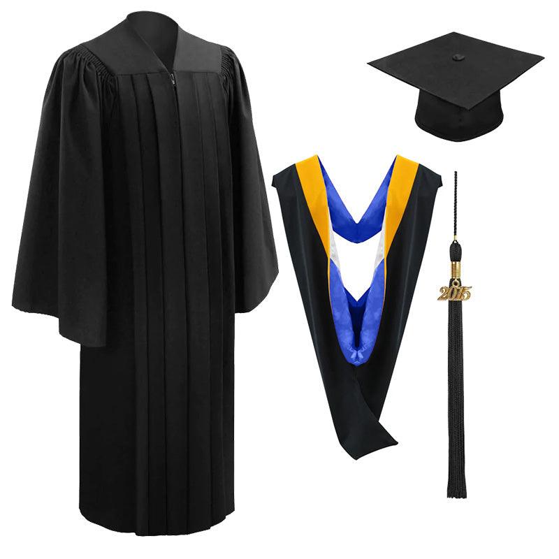 10 Deluxe Black Bachelors Graduation Cap, Gown & Hood Package - Graduation Gown and Cap