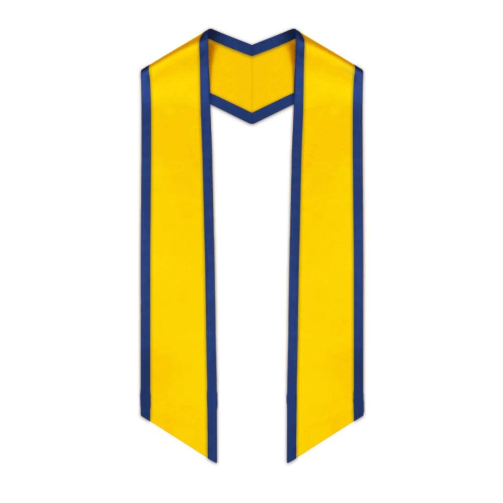 Gold Slanted Graduation Stole with Royal Blue Trim - Graduation Gown and Cap